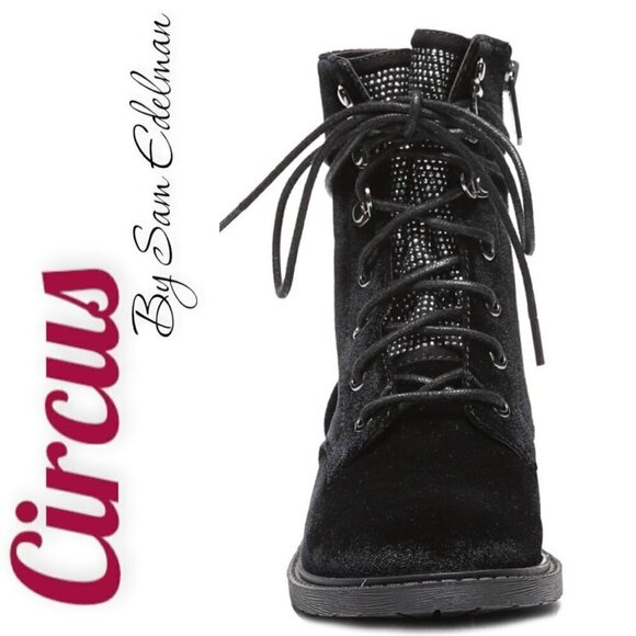 CIRCUS BY SAM EDELMAN Dawson Black Velvet Studded Combat Boot, Size 7 - Picture 3 of 9